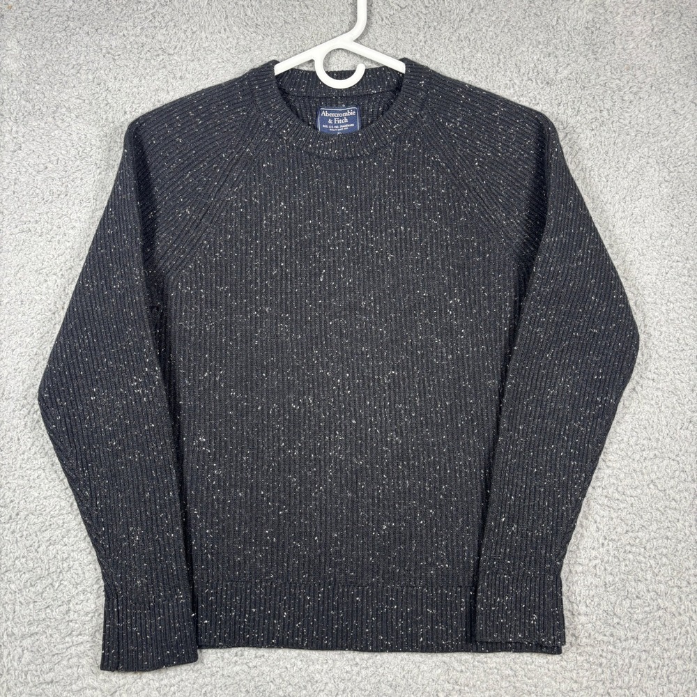 Abercrombie & Fitch Sweater Mens M Black Donegal Fleck Heavy Ribbed Wool Blend